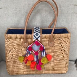 Tory Burch Rattan Pom Pom Tote